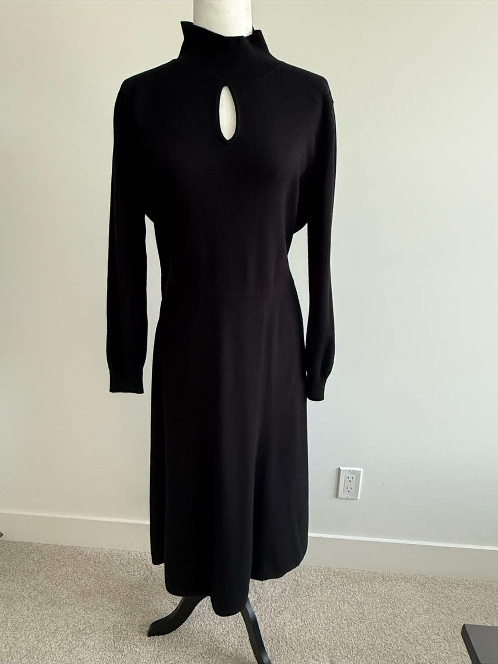 Classic Black Midi Dress with Keyhole Mock Neck Brand New W/out Tags